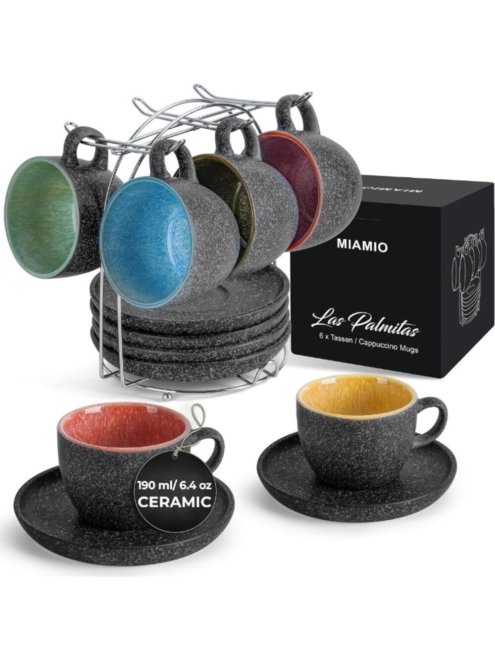 Ceramic Cappuccino Cup Set - 6.4 oz Coffee Mugs for Espresso & Latte Lovers